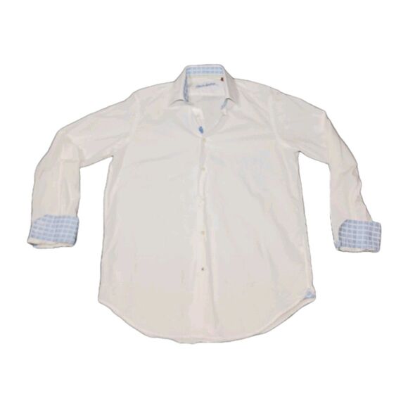 Robert Graham Textured Jacquard Pattern Shirt Medium White Embroidered Flip Cuff - Picture 2 of 16